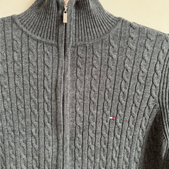 Tommy Hilfiger Dark Gray Classic Cotton Cable Knit Mock Neck Sweater - Picture 4 of 5